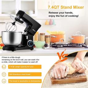 img 3 attached to 🍲 7.5QT Kitchen Electric Stand Mixer with 6+1 Speeds, Tilt-Head, and Multiple Attachments (Black) 660W