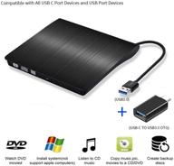 🖥️ convenient portable ultra-thin external cd drives dvd player: usb3.0/usb-c 2 in 1 recorder for windows ios, black [usb3.0 + usb-c converter] logo