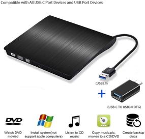 img 4 attached to 🖥️ Convenient Portable Ultra-Thin External CD Drives DVD Player: USB3.0/USB-C 2 in 1 Recorder for Windows iOS, Black [USB3.0 + USB-C Converter]