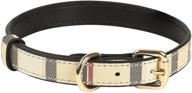 anyderts small dog collar - rolled leather puppy collar, fashionable checkered pattern - 🐾 cat & dog accessories, soft breathable genuine leather - rust-proof alloy for small to large dogs logo