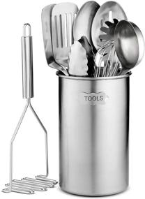 img 4 attached to 🍳 High-Quality Stainless-Steel Kitchen Utensil Set: 10-Piece Nonstick & Heat Resistant Tools with Utensil Holder