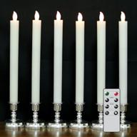 🕯️ dromance set of 6 white flameless taper candles with remote and timer - battery operated led flickering candles for home, birthday, wedding - includes holder logo