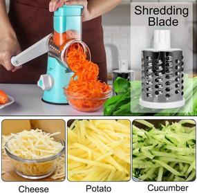 img 2 attached to 🔵 SEYODA Kitchen Graters, Cheese Grater with 3 Interchangeable Round Stainless Steel Blades, Efficient Vegetable Slicer, Easy to Clean Rotary Cheese Grater for Fruit, Vegetables, Nuts - Blue