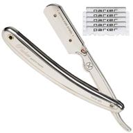 💈 parker sr1 shavette straight edge professional barber razor for men - stainless steel with 5 premium platinum blades logo