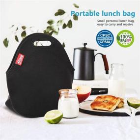 img 3 attached to 🥪 Insulated Neoprene Lunch Bag - Reusable Thermal Lunchbox with Zipper, Ideal for Adults, Kids, Nurse, Teacher, Work, Outdoor Travel, Picnic - Black