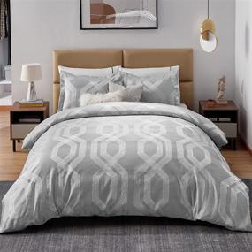img 4 attached to 🛏️ Bedsure Queen Duvet Cover Set - Stylish Grey Geometric Patterned Queen Size, Luxury Hotel Jacquard Duvet Cover with 2 Pillow Shams - Silver Grey Queen