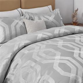 img 3 attached to 🛏️ Bedsure Queen Duvet Cover Set - Stylish Grey Geometric Patterned Queen Size, Luxury Hotel Jacquard Duvet Cover with 2 Pillow Shams - Silver Grey Queen