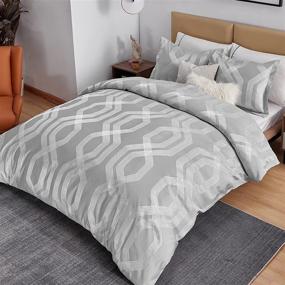 img 1 attached to 🛏️ Bedsure Queen Duvet Cover Set - Stylish Grey Geometric Patterned Queen Size, Luxury Hotel Jacquard Duvet Cover with 2 Pillow Shams - Silver Grey Queen