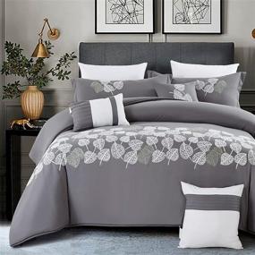 img 4 attached to 💎 Luxury Hotel Quality King Comforter Set - 7-Piece Embroidered Comforters Set with Super Soft, Thick, Warm, and Exquisite Craftsmanship - Grey Embroidery