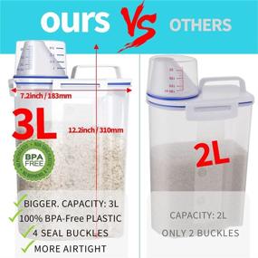 img 3 attached to 🍚 Airtight Rice Containers: BPA-Free 3L Bin Dispenser with Pouring Spout, Measuring Cup, Stainless Steel Whisk, and Rice Spoon - Keep Your Cereal, Flour, and Grain Fresh!