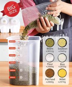 img 2 attached to 🍚 Airtight Rice Containers: BPA-Free 3L Bin Dispenser with Pouring Spout, Measuring Cup, Stainless Steel Whisk, and Rice Spoon - Keep Your Cereal, Flour, and Grain Fresh!