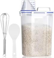 🍚 airtight rice containers: bpa-free 3l bin dispenser with pouring spout, measuring cup, stainless steel whisk, and rice spoon - keep your cereal, flour, and grain fresh! логотип