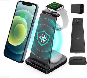 img 4 attached to 🔌 Foldable 3 in 1 Wireless Charging Station Stand - Qi Standard Fast Charger for Apple Watch SE/6/5/4/3/2, Airpods Pro, iPhone 13/13 Pro/13 Pro Max/12/12 Pro Max/11/X/8 (with Adapter)