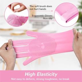 img 2 attached to 🧤 Meidong Silicone Dishwashing Gloves with Bristle Cleaning Brush - Heat Resistant, Sponge Scrubbers for Kitchen Cleaning, Housework, Bathroom, Bathing, Car Washing