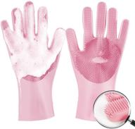 🧤 meidong silicone dishwashing gloves with bristle cleaning brush - heat resistant, sponge scrubbers for kitchen cleaning, housework, bathroom, bathing, car washing logo