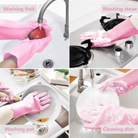 img 1 attached to 🧤 Meidong Silicone Dishwashing Gloves with Bristle Cleaning Brush - Heat Resistant, Sponge Scrubbers for Kitchen Cleaning, Housework, Bathroom, Bathing, Car Washing