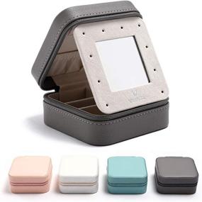 img 4 attached to 💍 Compact Grey Jewelry Box with Mirror - Ideal Travel Jewelry Organizer for Women and Girls; Perfect for Earrings, Rings, Necklaces