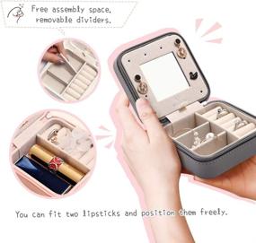 img 1 attached to 💍 Compact Grey Jewelry Box with Mirror - Ideal Travel Jewelry Organizer for Women and Girls; Perfect for Earrings, Rings, Necklaces