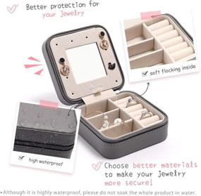 img 3 attached to 💍 Compact Grey Jewelry Box with Mirror - Ideal Travel Jewelry Organizer for Women and Girls; Perfect for Earrings, Rings, Necklaces