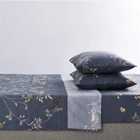 img 3 attached to 🌸 Wake In Cloud - Gray Sheet Set, Dark Grey Floral Bird Pattern Printed, Queen Size Soft Microfiber Bedding (4pcs)