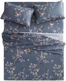 img 2 attached to 🌸 Wake In Cloud - Gray Sheet Set, Dark Grey Floral Bird Pattern Printed, Queen Size Soft Microfiber Bedding (4pcs)