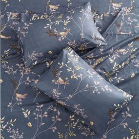 img 1 attached to 🌸 Wake In Cloud - Gray Sheet Set, Dark Grey Floral Bird Pattern Printed, Queen Size Soft Microfiber Bedding (4pcs)