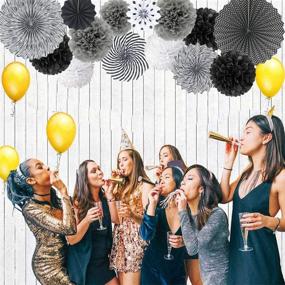 img 1 attached to 🎉 Stunning Black and White Hanging Party Decorations: Round Pattern Paper Fans Set with Tissue Pom Poms and Flower Balls - Perfect for Weddings, Showers, Graduations, and More! Set of 14.