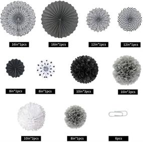 img 3 attached to 🎉 Stunning Black and White Hanging Party Decorations: Round Pattern Paper Fans Set with Tissue Pom Poms and Flower Balls - Perfect for Weddings, Showers, Graduations, and More! Set of 14.