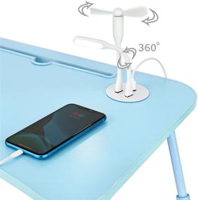 img 2 attached to 🛏️ Multi-functional Bed Table for Laptop with Cup Holder, Storage Drawer, USB Charging Port, USB Light Fan - Ideal for Eating, Laptops, Reading, and Watching Movies on Bed