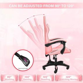 img 1 attached to YSSOA Pink/White Swivel Recliner Racing Office Computer Ergonomic Video Game Chair - Backrest and Seat Height Adjustable