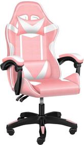 img 4 attached to YSSOA Pink/White Swivel Recliner Racing Office Computer Ergonomic Video Game Chair - Backrest and Seat Height Adjustable