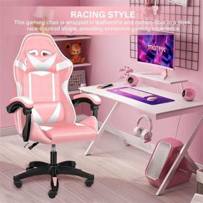 img 3 attached to YSSOA Pink/White Swivel Recliner Racing Office Computer Ergonomic Video Game Chair - Backrest and Seat Height Adjustable