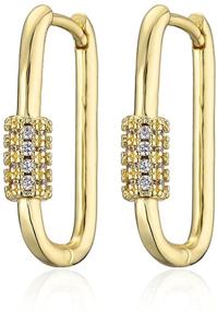 img 4 attached to 18K Gold Plated Rectangle Small Hoop Earrings for Women Teen Girls - Hypoallergenic CZ Geometric U Shaped Huggie Hoops - Sparkly Cartilage Piercing Earring Minimalist Jewelry for Birthday, Anniversary, Bff