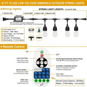 img 1 attached to 🌟 Улучшенные наружные светодиодные гирлянды CHNXU 57 футов: Водонепроницаемые, с пультом дистанционного управления яркостью и ретро лампами для декоративного оформления патио и заднего двора – теплый белый свет.