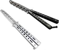 🦋 unsharpened butterfly knife set - 2 pack practice knives for martial arts training, csgo inspired steel metal folding tool - ideal for men, boys, and kids logo