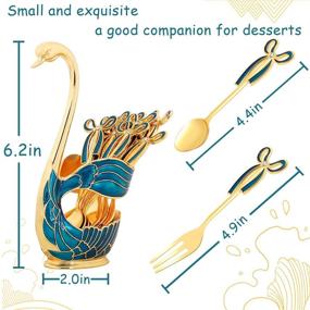 img 3 attached to 11PCS Набор столовых ложек и вилок для фруктов с подставкой на основе лебедя - из нержавеющей стали, креативный металлический набор столовых приборов включает 5 вилок и 5 ложек - Мини ложечки для десерта в павлиньем голубом цвете (тематика лебедя).