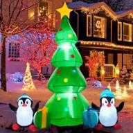 🎄 7ft green christmas tree inflatable with led lights - perfect for indoor and outdoor party decoration, yard, garden, and lawn décor, featuring gift boxes, penguins, and star logo