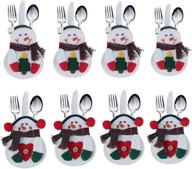 🎄 deggod 8pcs white snowman tableware holders set for christmas party decorations and xmas dinner - festive knife and fork bags covers for thanksgiving, new year - elegant table decor ornaments логотип