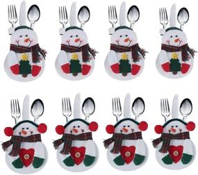 img 4 attached to 🎄 Deggod 8Pcs White Snowman Tableware Holders Set for Christmas Party Decorations and Xmas Dinner - Festive Knife and Fork Bags Covers for Thanksgiving, New Year - Elegant Table Decor Ornaments