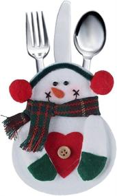 img 3 attached to 🎄 Deggod 8Pcs White Snowman Tableware Holders Set for Christmas Party Decorations and Xmas Dinner - Festive Knife and Fork Bags Covers for Thanksgiving, New Year - Elegant Table Decor Ornaments