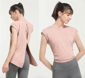 img 3 attached to VINMEN Women's Workout Tops - Athletic Yoga Shirts with Open & Tie Back, Loose Fit, Quick Dry, Breathable & Lightweight Design