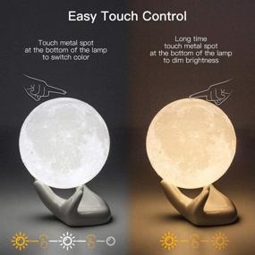 img 2 attached to 🌕 BRIGHTWORLD Moon Lamp - 3.5 Inch 3D Printed Lunar Night Light with White Hand Stand - Ideal Birthday Gift for Kids, Women, Girls, Boys - USB Rechargeable, Touch Control, Adjustable Brightness, Two Tone Warm and Cool White