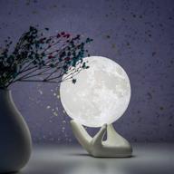 🌕 brightworld moon lamp - 3.5 inch 3d printed lunar night light with white hand stand - ideal birthday gift for kids, women, girls, boys - usb rechargeable, touch control, adjustable brightness, two tone warm and cool white логотип