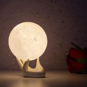 img 1 attached to 🌕 BRIGHTWORLD Moon Lamp - 3.5 Inch 3D Printed Lunar Night Light with White Hand Stand - Ideal Birthday Gift for Kids, Women, Girls, Boys - USB Rechargeable, Touch Control, Adjustable Brightness, Two Tone Warm and Cool White