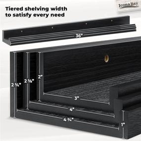 img 2 attached to 🖼️ Set of 3 Modern Rustic Style Ebony Black 36 Inch Floating Wall Display Shelves/ Picture Ledges by Icona Bay