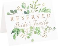 🌿 set of 6 watercolor white and gold with eucalyptus greenery reserved wedding table signs | includes bride's family, groom's family, and wedding party seating | freestanding double sided design logo