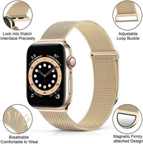 img 2 attached to 👑 KingofKings Металлические ремешки для Apple Watch Series SE 6 5 4 3 2 1 - Регулируемый магнитный ремешок из нержавеющей стали с сетчатым плетением на запястье, 38мм 40мм 42мм 44мм, идеально подходит как для женщин, так и для мужчин.