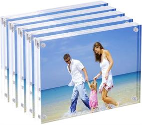 img 4 attached to 🖼️ Clear Double Sided Acrylic Picture Frames, 4x6'' - Desktop Frameless Magnetic Photo Frame Set, 5 Pack