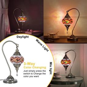 img 1 attached to 🔆 Yarra Decor Turkish Moroccan Lamp with Bronze Base - Handmade Swan Neck Tiffany Mosaic Glass Bedside Lamps for Bedroom, 3 Color Options, LED Bulb Included (Pack of 5)