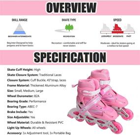 img 1 attached to 🌸 ULIOLI Pink Girls Adjustable Inline Skates: Fun Illuminating Roller Blades with Flashing Full Light up Wheels for Beginners Kids, Youth and Adults (Size S-M-L)